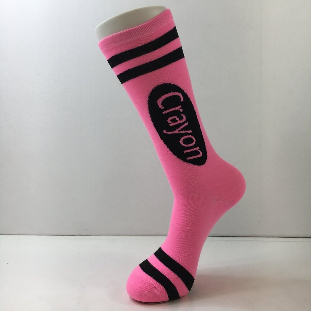 Unisex Knee High Socks Crayon Stripes Pink Black